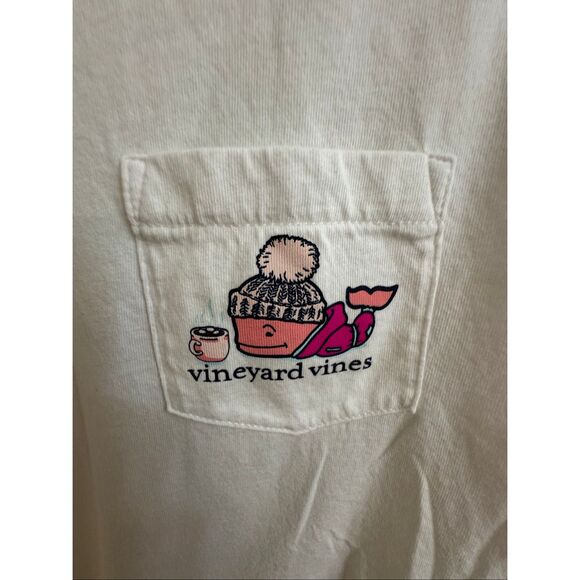 Vineyard Vines Long Sleeve White Pocket Tee Ski Slope Whale Size Small - Picture 3 of 5